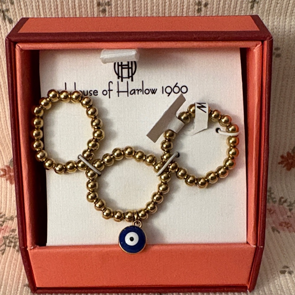 House of Harlow 1960 Gold ring set  with Blue Eye Charm